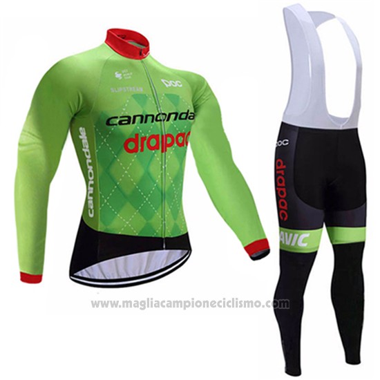 2017 Abbigliamento Ciclismo Cannondale Drapac Verde Manica Lunga e Salopette